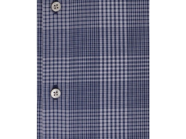 Calvin Klein Men's Steel Slim-Fit Stretch Performance Non-Iron Temperature-Regulating Blue Check Dress Shirt Navy Size 32-33