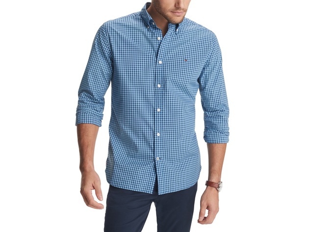 Tommy Hilfiger Men's Charles Custom-Fit Stretch Gingham Check Shirt Size Small