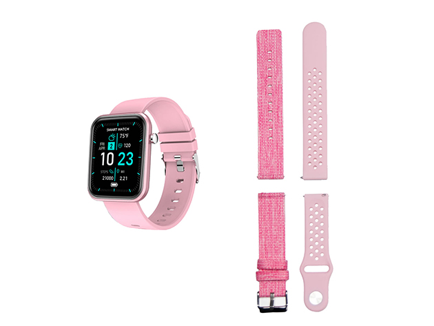 Advanced Smartwatch with 3 Bands & Wellness and Activity Tracker (Pink)
