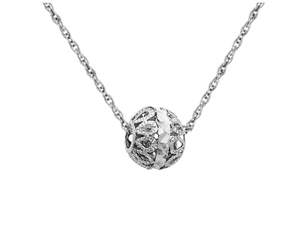 Diamond Cut Fillagree Ball Pendant Necklace in 14K White Gold with Chain