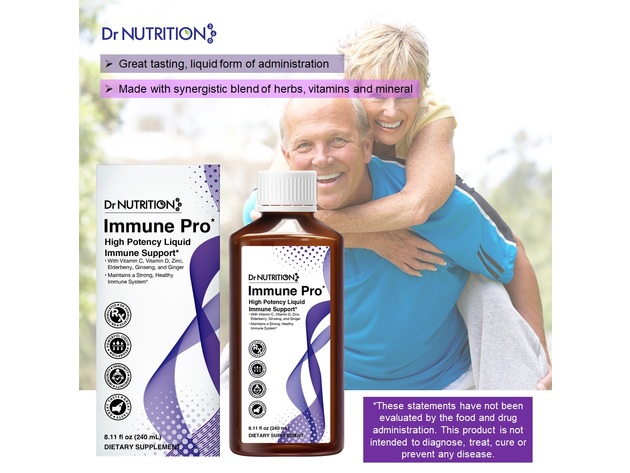 Dr Nutrition 360 Immune Pro - High Potency Liquid Immune Support with Vitamin C, D, Zinc, Elderberry, Ginseng & Ginger, 8.11 Fl Oz (240 mL) Dietary Supplement